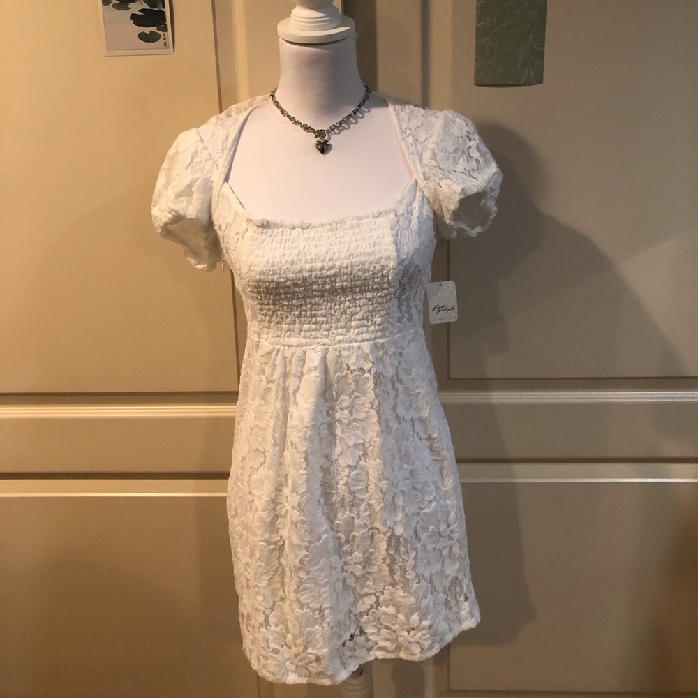 Free People White Lace Mini Dress